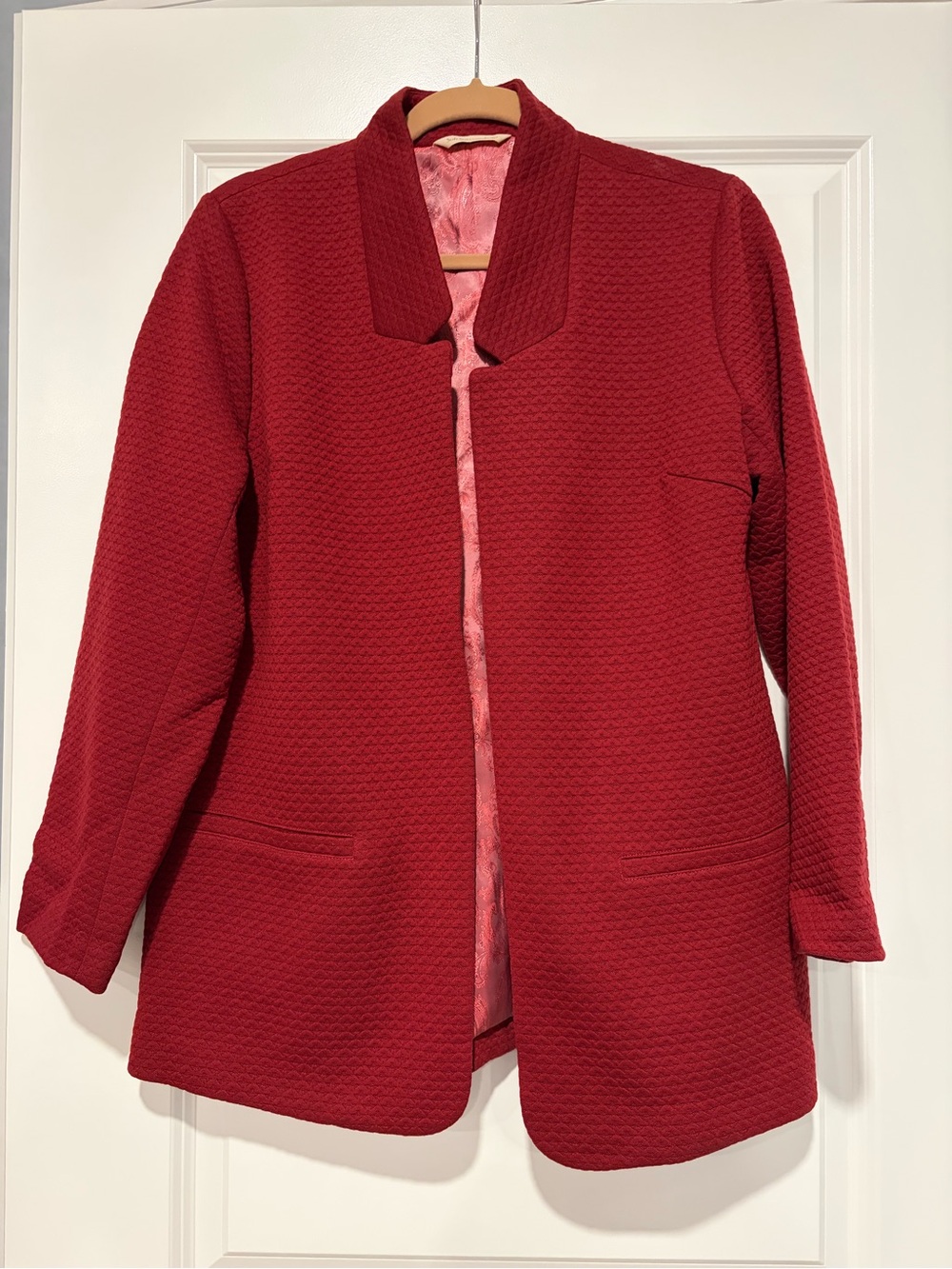 Soft Surroundings Red Women's Textured Open-Front Coat Jacket